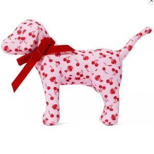 PINK Victoria's Secret Cherry Print Plush Dog With Red Velvet Bow - NWT